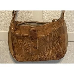 Tony Lama Leather Patchwork Shoulder Handbag Satchel Purse Brown